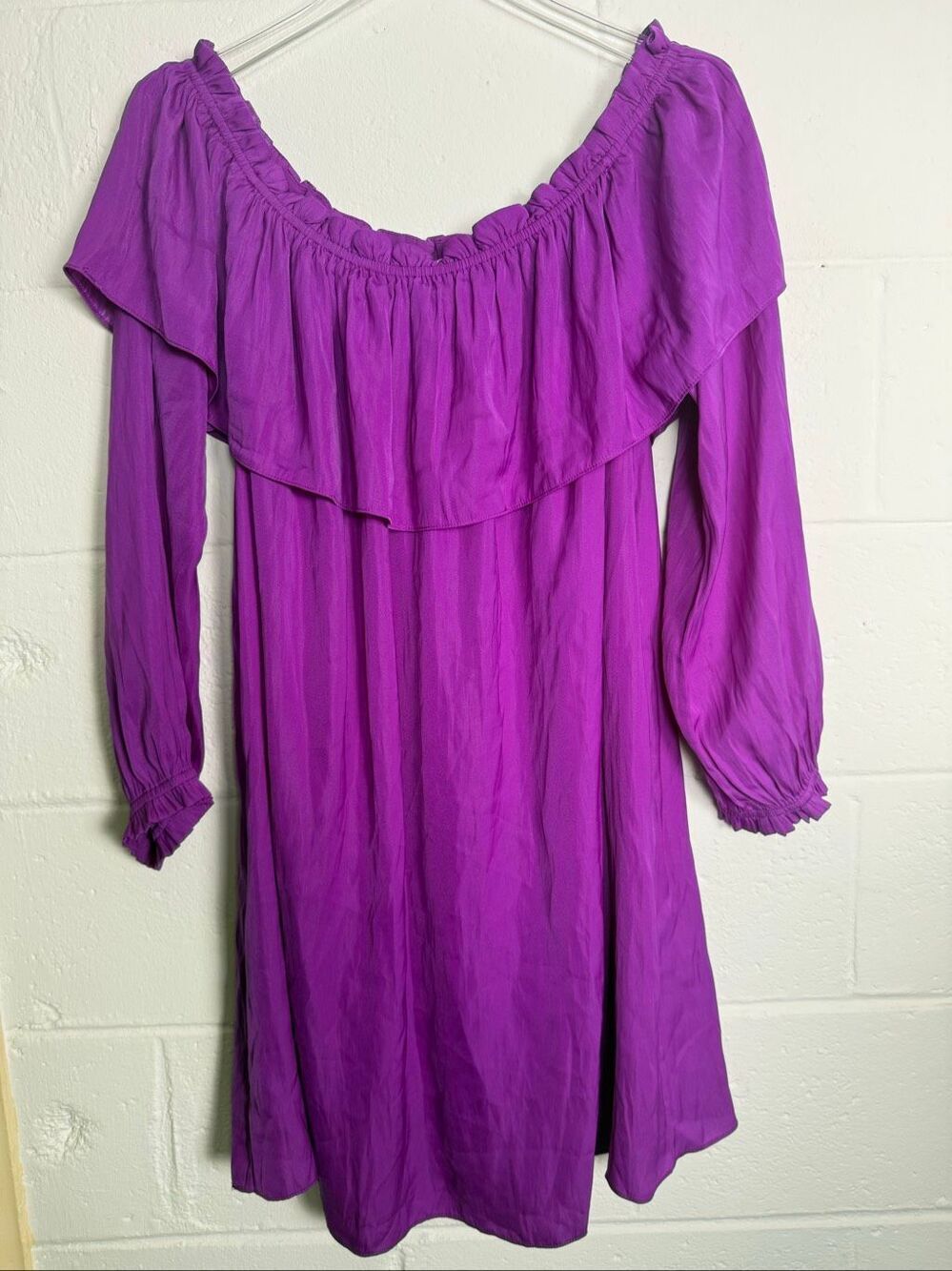 Lilly Pulitzer Dee Dee Off Shoulder Shift Dress Paradise Purple Ruffle Long Slee